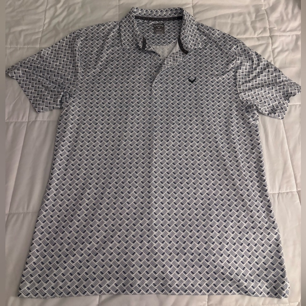 NWOT Men”/ Callaway White and Navy Golf Shirt Size Large